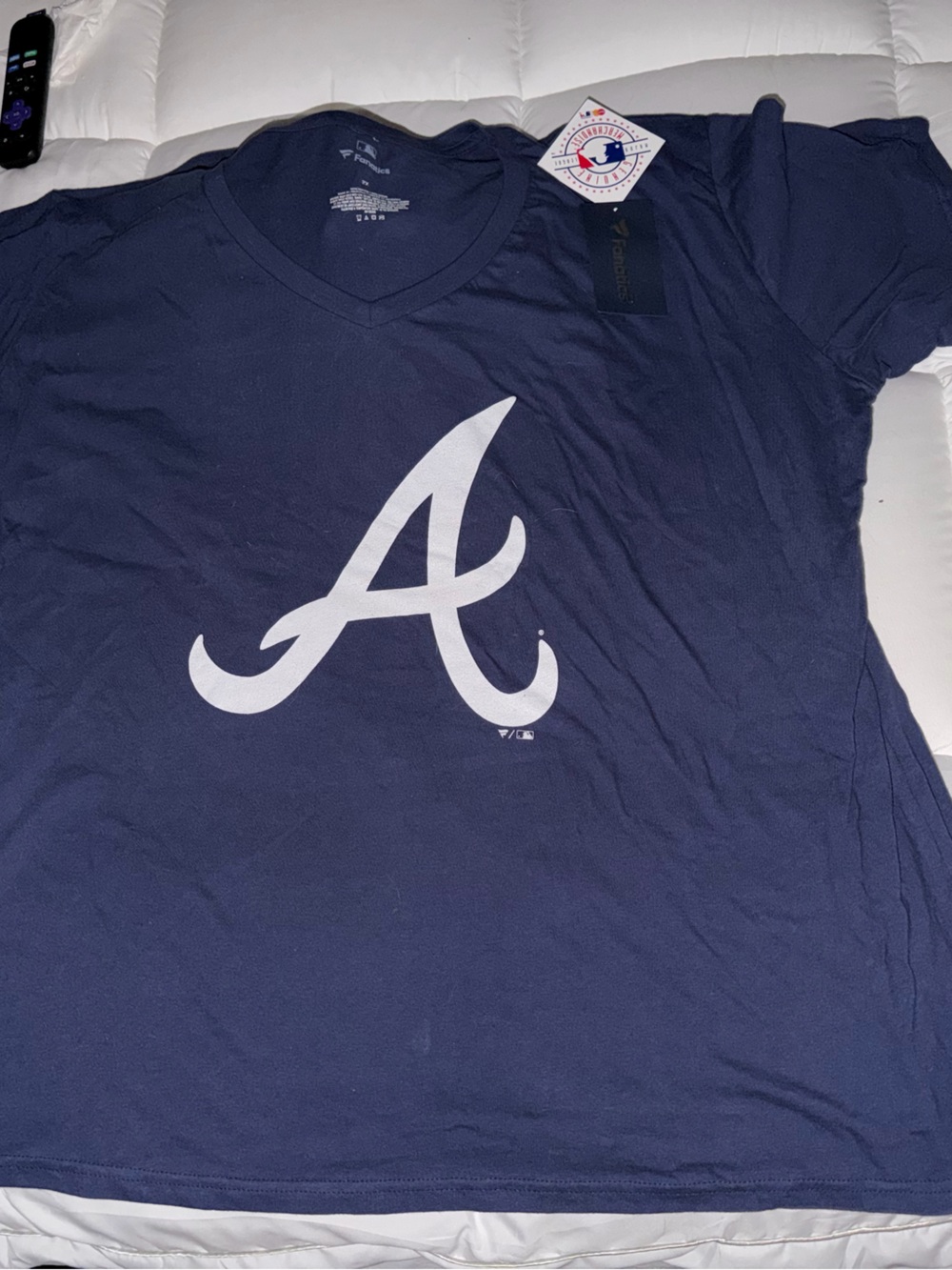 Fanatics Navy V-Neck Tee with White 'A' Front Logo - Women's